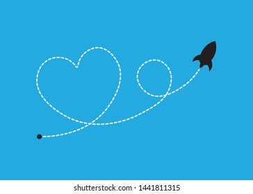 Rocket Flying on a Heart Shaped Dotted Route