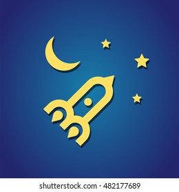 rocket flying on moon star sky background symbol vector illustration