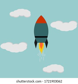 Rocket is flying on the sky