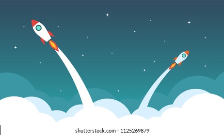 Rocket are flying on the sky. Business concept vector