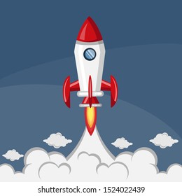 Rocket is flying on the sky, outer space planet