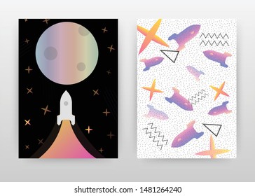 Rocket flying to other planet design for annual report, brochure, flyer, poster. Astronomy background vector illustration for flyer, leaflet, poster. Abstract A4 brochure template.