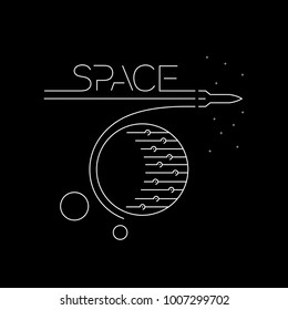 Rocket Flying In The Outer Space Line Vector Illustration 