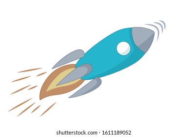 Rocket flying in outer space. Sci-fi concept in cartoon style. Vector illustration