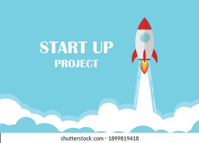 Rocket flying over cloud,Rocket launch. Business startup project concept.