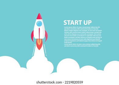 Rocket flying over cloud,Rocket launch. Business startup concept.