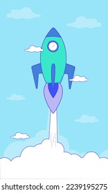 Rocket flying over cloud,Rocket launch. Business startup concept. business product on the market startup. Vector Illustration Vertical Size.