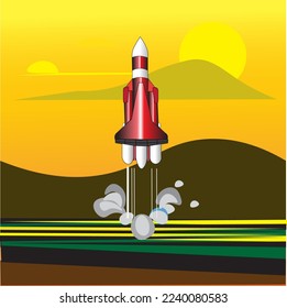 rocket flying over the fields

