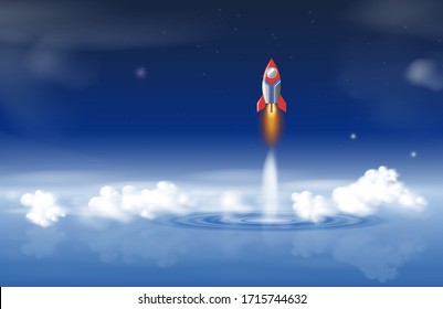 rocket flying over the sea 
