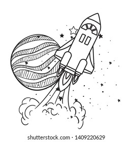 rocket flying with planet of the solar system