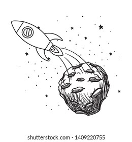 rocket flying with planet of the solar system