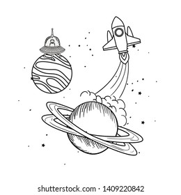 rocket flying with planet of the solar system