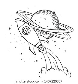 rocket flying with planet of the solar system