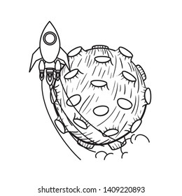 rocket flying with planet of the solar system