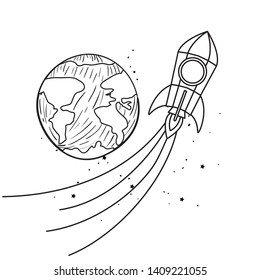 rocket flying with planet of the solar system