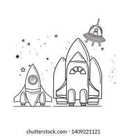 rocket flying with planet of the solar system