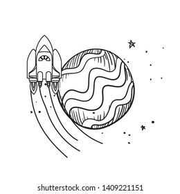 rocket flying with planet of the solar system