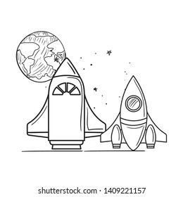 rocket flying with planet of the solar system