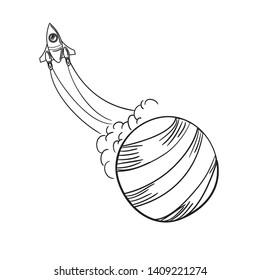 rocket flying with planet of the solar system