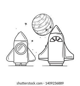 rocket flying with planet of the solar system