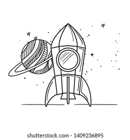 rocket flying with planet of the solar system
