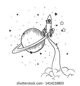rocket flying with planet of the solar system