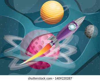 rocket flying with planets of the solar system background