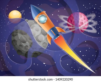 rocket flying with planets of the solar system background