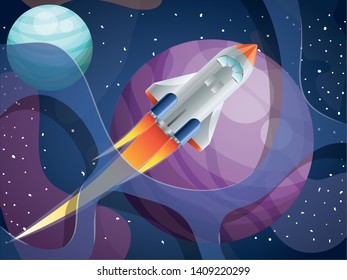 rocket flying with planets of the solar system background