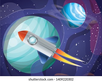 rocket flying with planets of the solar system background