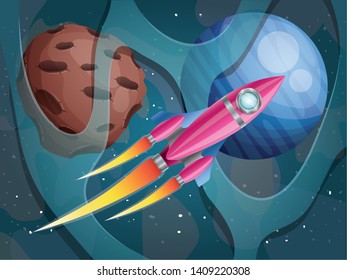rocket flying with planets of the solar system background