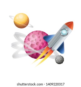 rocket flying with planets of the solar system background