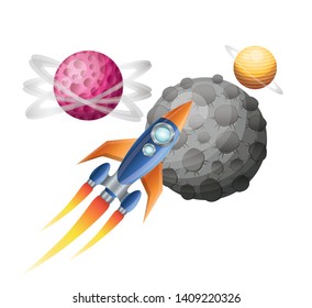 rocket flying with planets of the solar system background