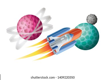 rocket flying with planets of the solar system background