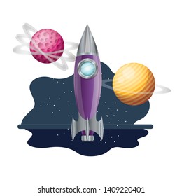 rocket flying with planets of the solar system background