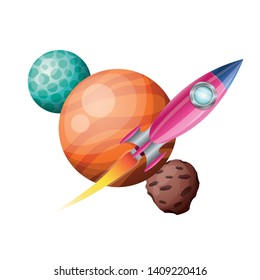 rocket flying with planets of the solar system background