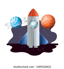 rocket flying with planets of the solar system background
