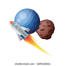 rocket flying with planets of the solar system background