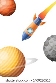 rocket flying with planets of the solar system background