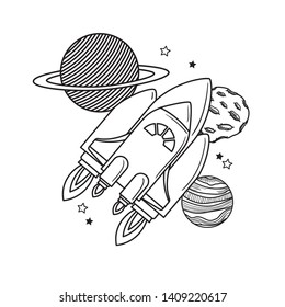 rocket flying with planets of the solar system