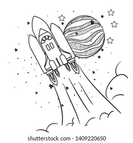 rocket flying with planets of the solar system