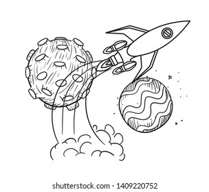 rocket flying with planets of the solar system