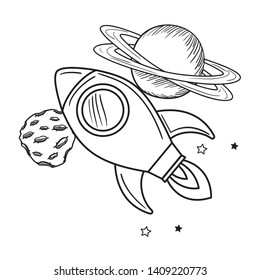 rocket flying with planets of the solar system