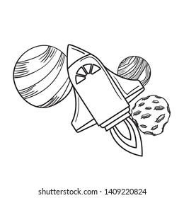rocket flying with planets of the solar system