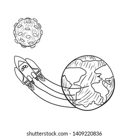 rocket flying with planets of the solar system