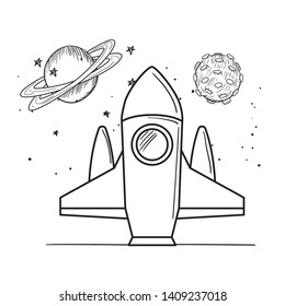 rocket flying with planets of the solar system
