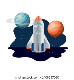 rocket flying with planets of the solar system background