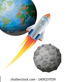 rocket flying with planets of the solar system background