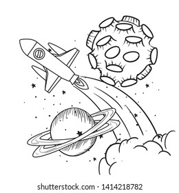 rocket flying with planets of the solar system