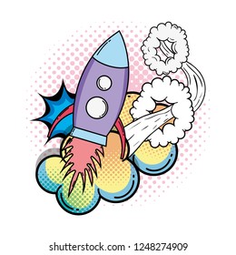 rocket flying pop art style